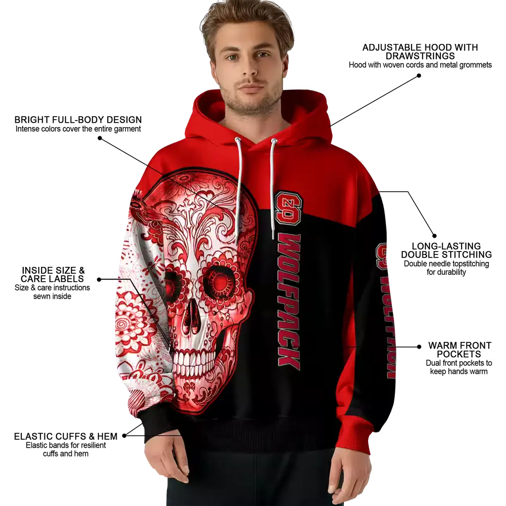 nc state wolfpack sugar skull red black hoodie latest model nc state wolfpack sugar skull red black hoodie latest model