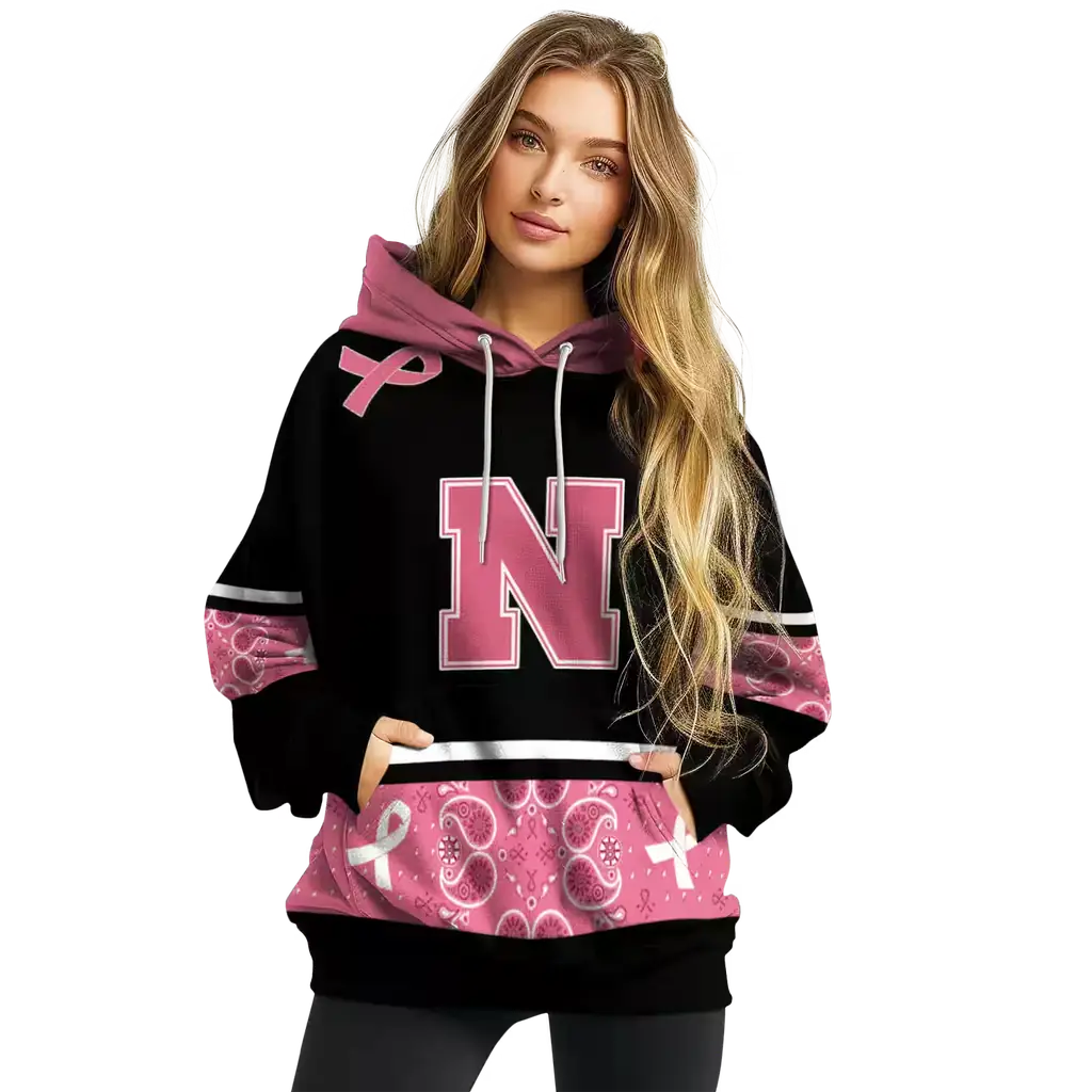 nebraska cornhuskers awareness ribbon black pink hoodie high quality nebraska cornhuskers awareness ribbon black pink hoodie high quality