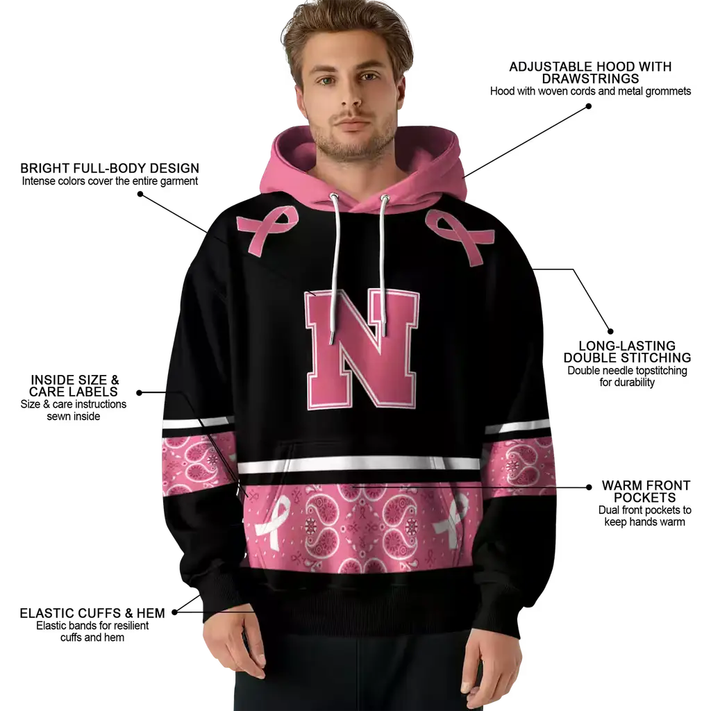 nebraska cornhuskers awareness ribbon black pink hoodie latest model nebraska cornhuskers awareness ribbon black pink hoodie latest model