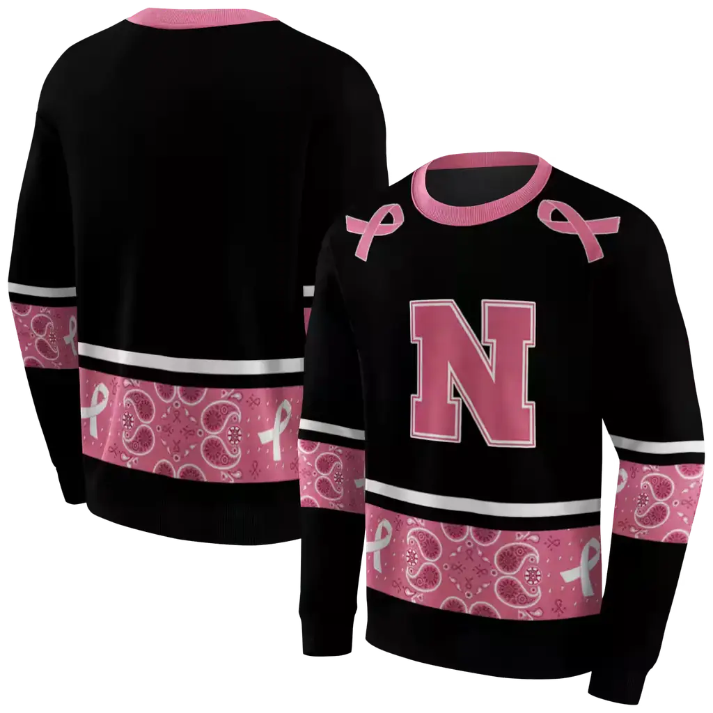 nebraska cornhuskers awareness ribbon black pink hoodie premium grade nebraska cornhuskers awareness ribbon black pink hoodie premium grade