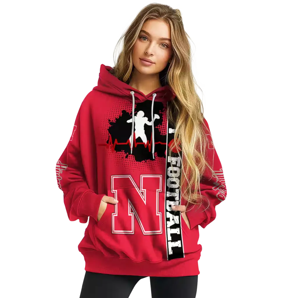 nebraska cornhuskers football heartbeat red hoodie high quality nebraska cornhuskers football heartbeat red hoodie high quality