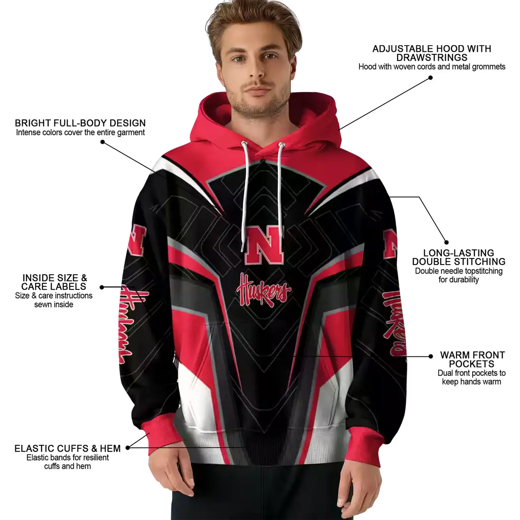 nebraska cornhuskers futuristic pattern red black hoodie latest model nebraska cornhuskers futuristic pattern red black hoodie latest model