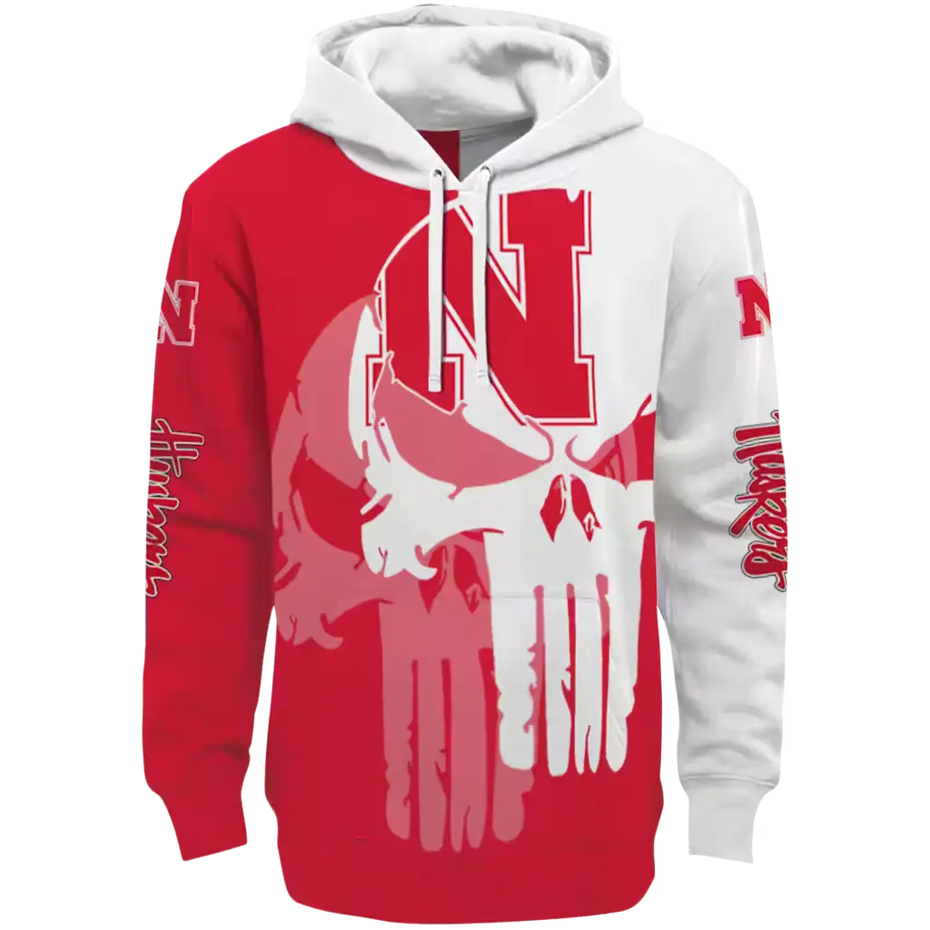 nebraska cornhuskers graphic punisher red white hoodie best selling nebraska cornhuskers graphic punisher red white hoodie best selling