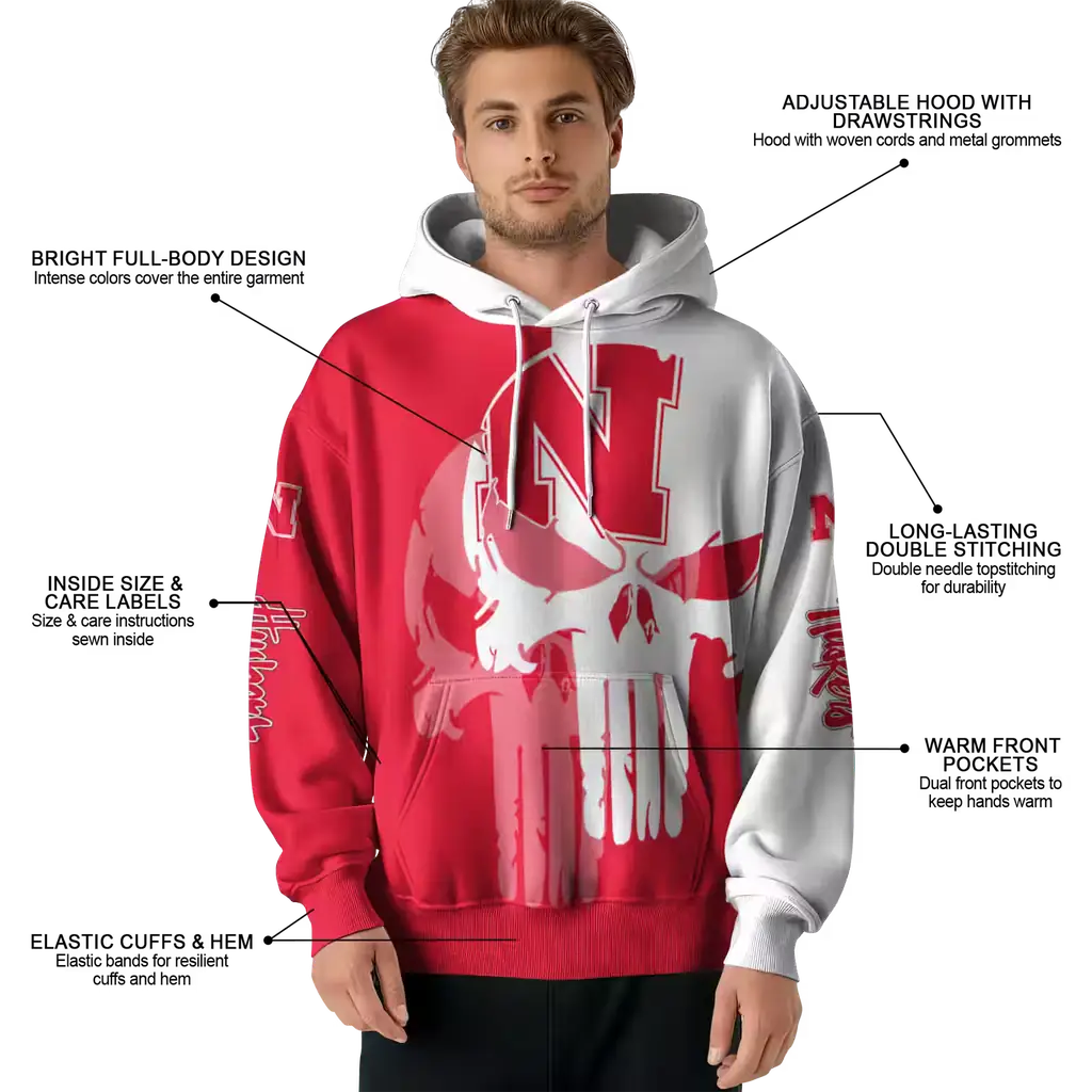 nebraska cornhuskers graphic punisher red white hoodie latest model nebraska cornhuskers graphic punisher red white hoodie latest model