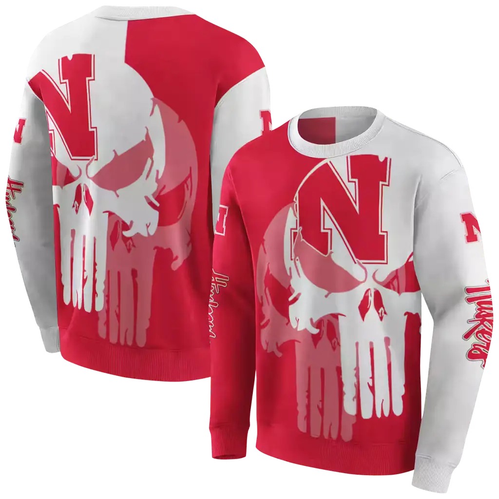 nebraska cornhuskers graphic punisher red white hoodie premium grade nebraska cornhuskers graphic punisher red white hoodie premium grade