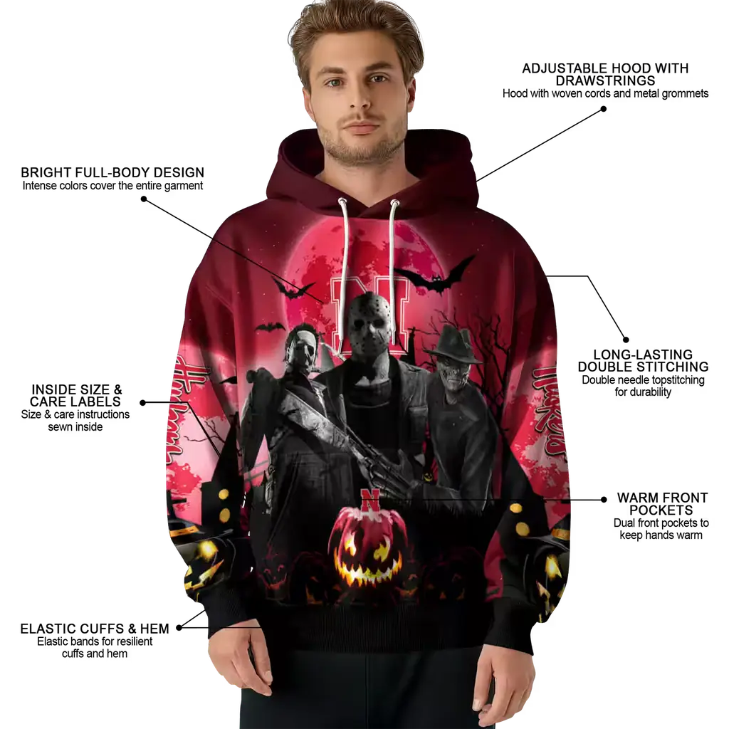 nebraska cornhuskers halloween vibes red black hoodie latest model nebraska cornhuskers halloween vibes red black hoodie latest model