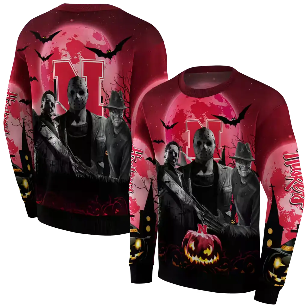 nebraska cornhuskers halloween vibes red black hoodie premium grade nebraska cornhuskers halloween vibes red black hoodie premium grade