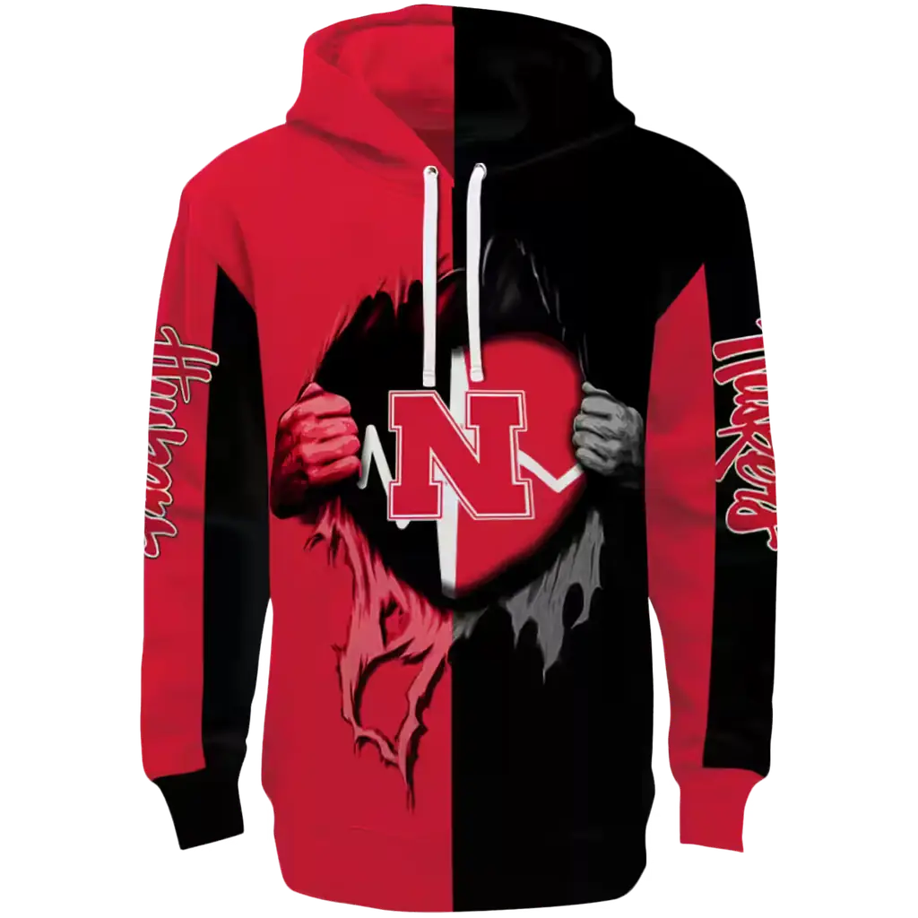 nebraska cornhuskers heartbeat graphic red hoodie best selling nebraska cornhuskers heartbeat graphic red hoodie best selling