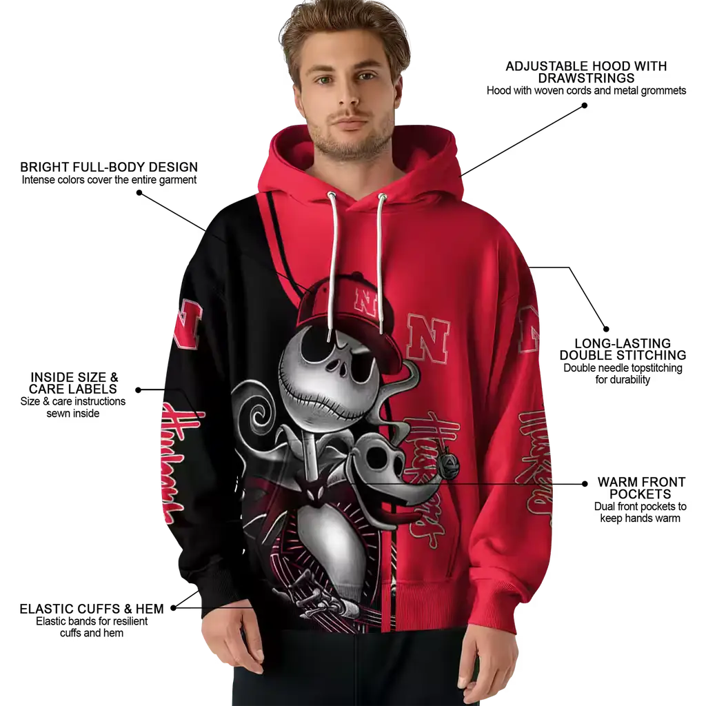 nebraska cornhuskers jack skellington red hoodie latest model nebraska cornhuskers jack skellington red hoodie latest model