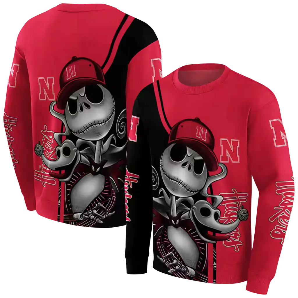 nebraska cornhuskers jack skellington red hoodie premium grade nebraska cornhuskers jack skellington red hoodie premium grade