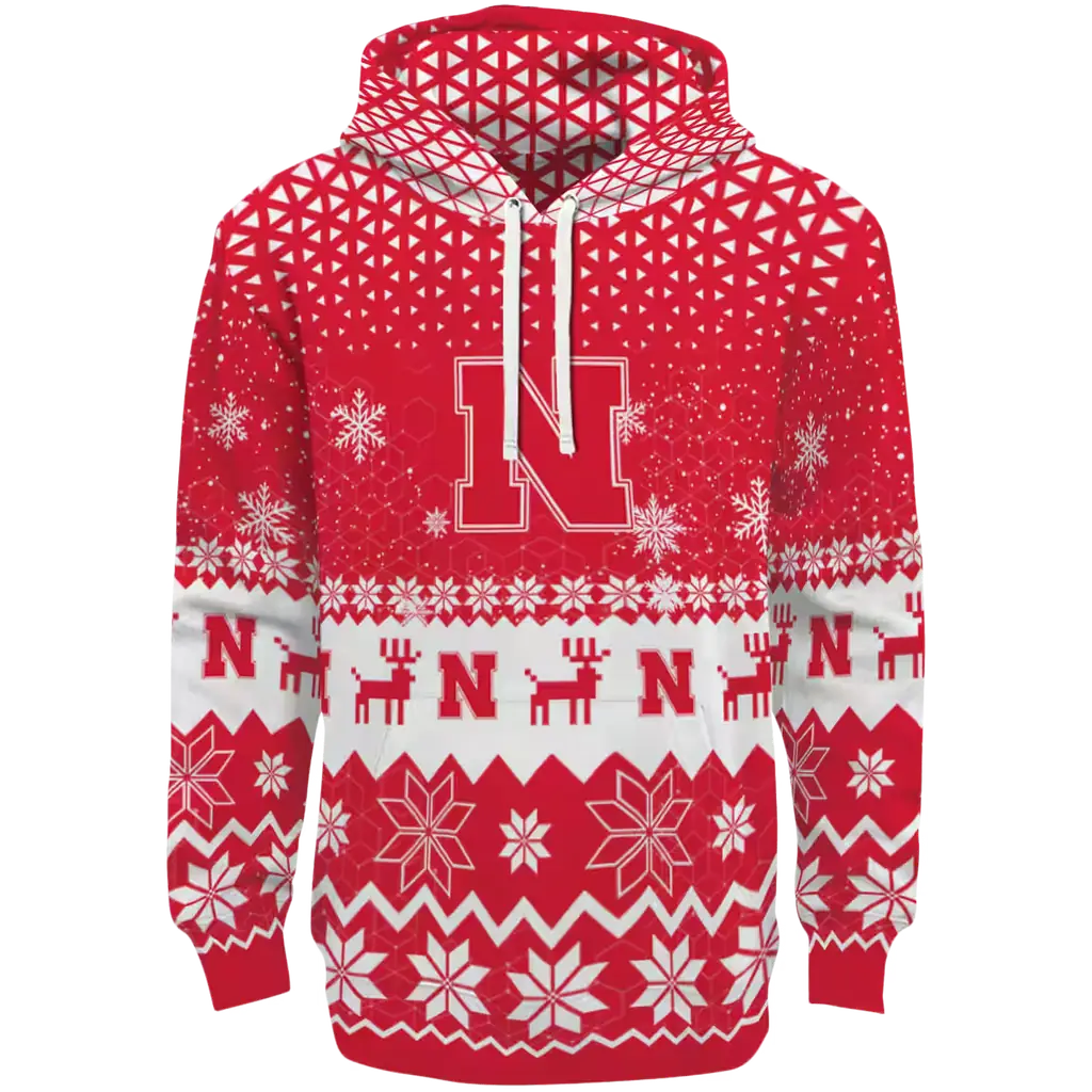 nebraska cornhuskers reindeer motif red hoodie best selling nebraska cornhuskers reindeer motif red hoodie best selling