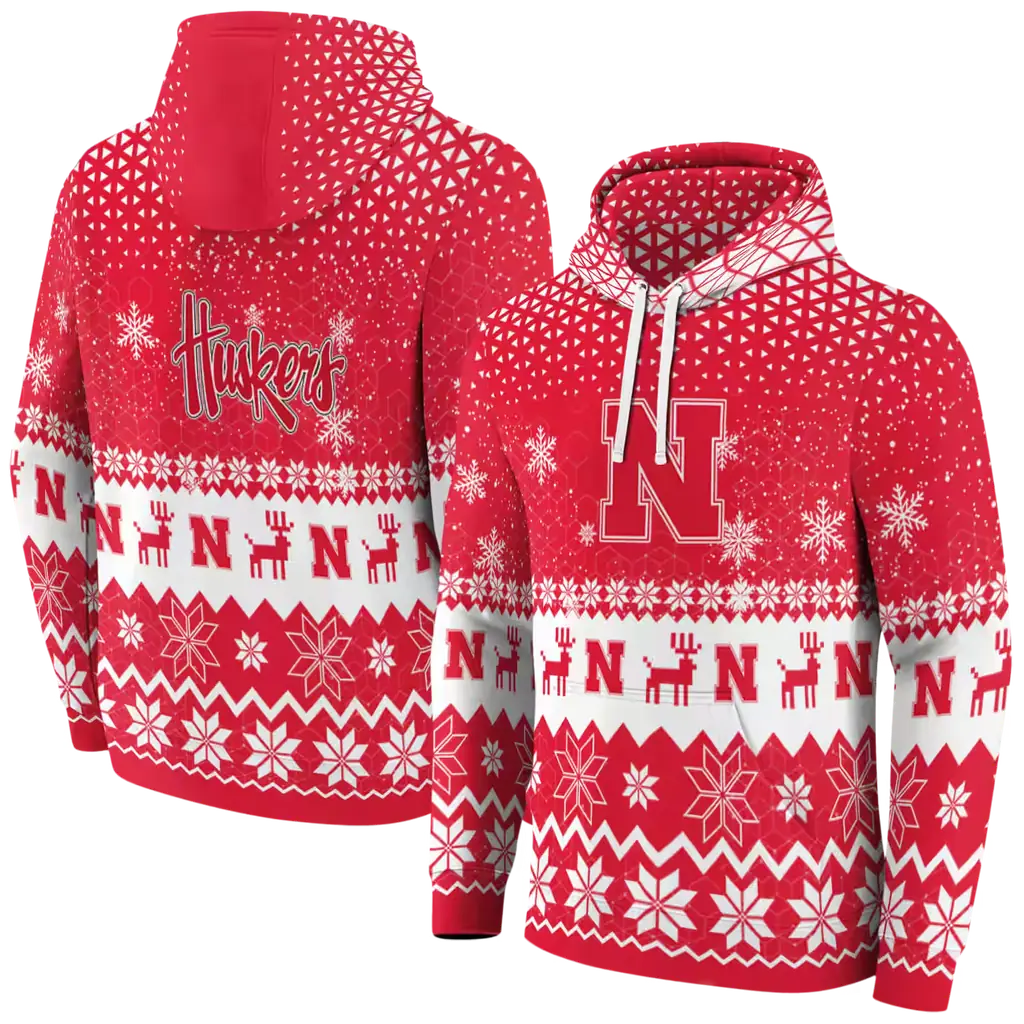 nebraska cornhuskers reindeer motif red hoodie fashion forward nebraska cornhuskers reindeer motif red hoodie fashion forward