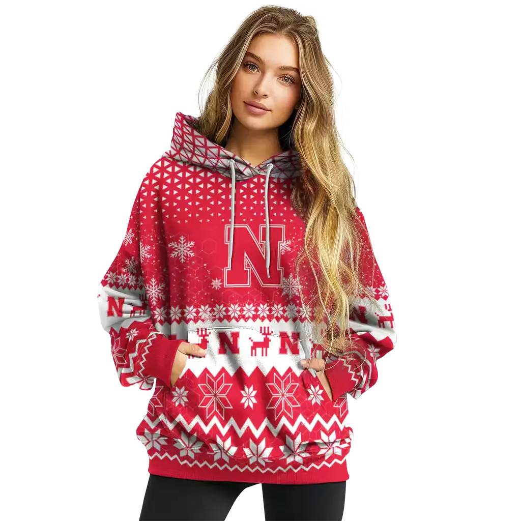 nebraska cornhuskers reindeer motif red hoodie high quality nebraska cornhuskers reindeer motif red hoodie high quality