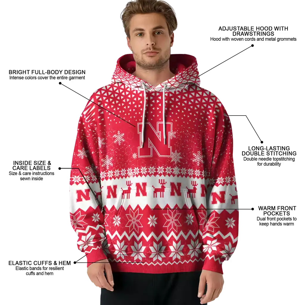 nebraska cornhuskers reindeer motif red hoodie latest model nebraska cornhuskers reindeer motif red hoodie latest model