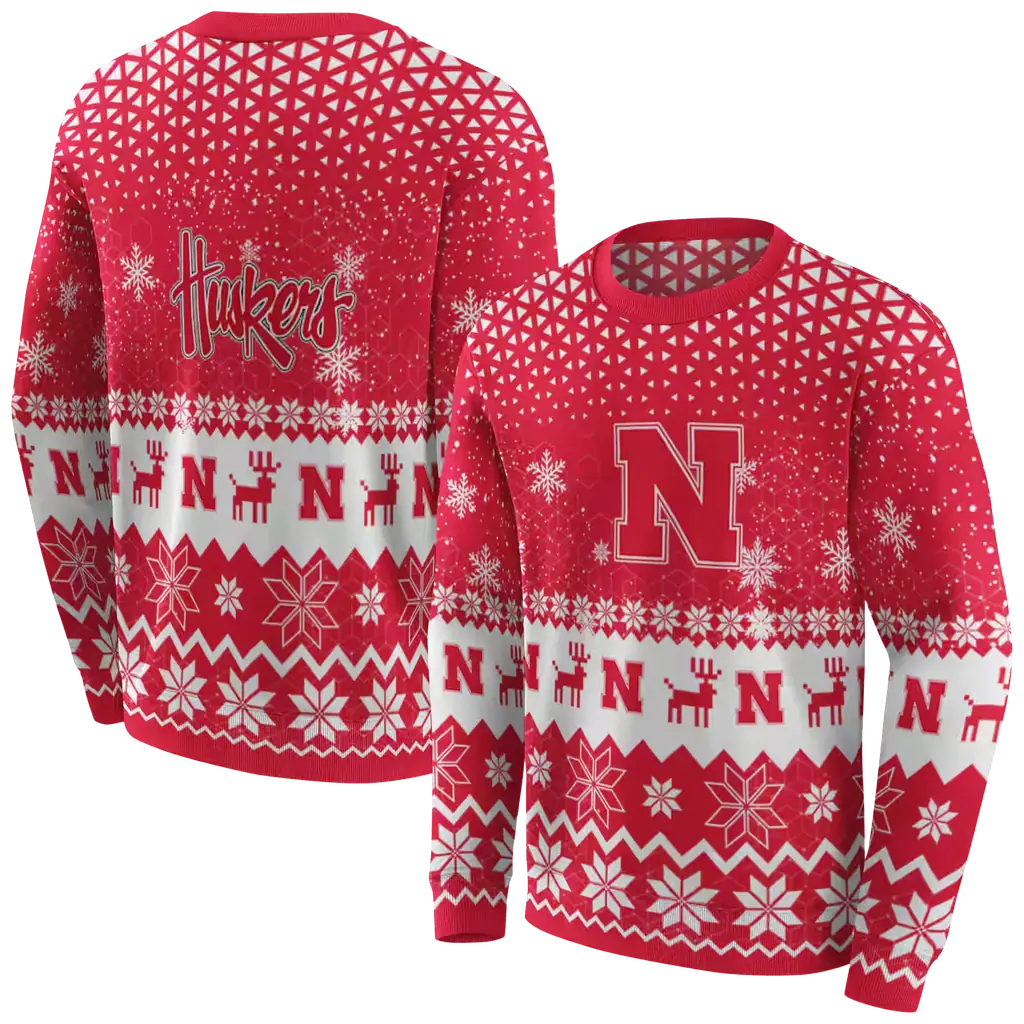 nebraska cornhuskers reindeer motif red hoodie premium grade nebraska cornhuskers reindeer motif red hoodie premium grade