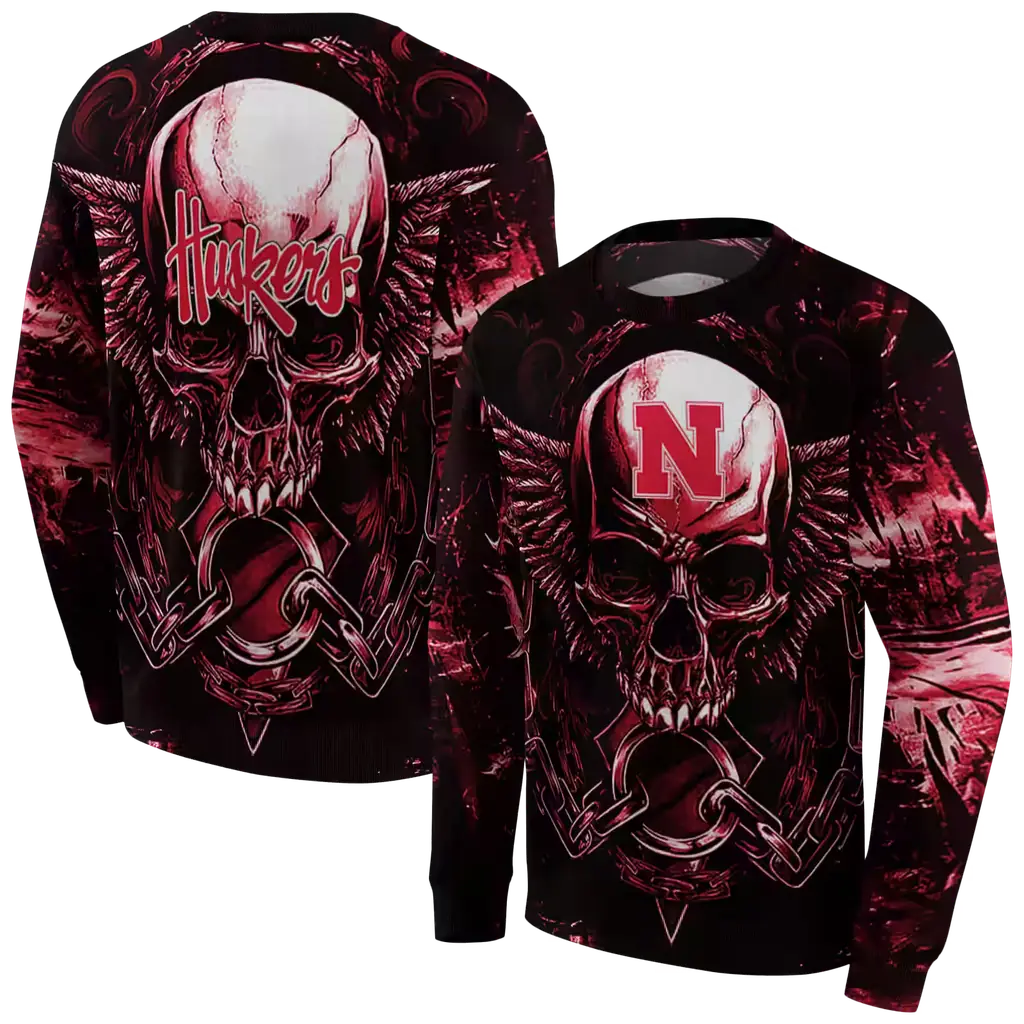 nebraska cornhuskers skull artwork red black hoodie premium grade nebraska cornhuskers skull artwork red black hoodie premium grade