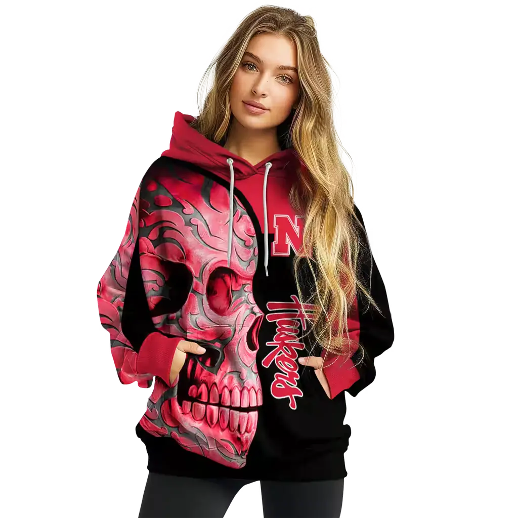 nebraska cornhuskers skull motif red black hoodie high quality nebraska cornhuskers skull motif red black hoodie high quality