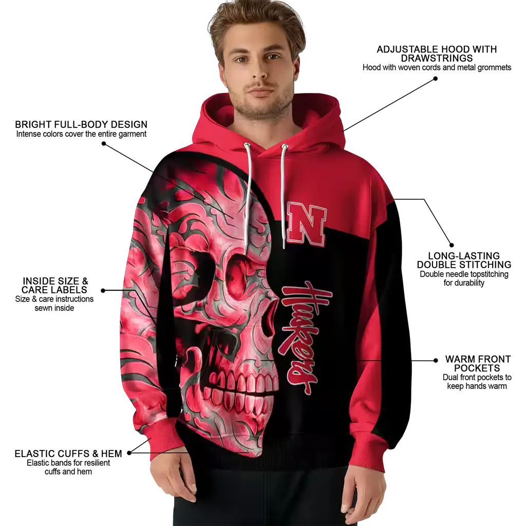 nebraska cornhuskers skull motif red black hoodie latest model nebraska cornhuskers skull motif red black hoodie latest model