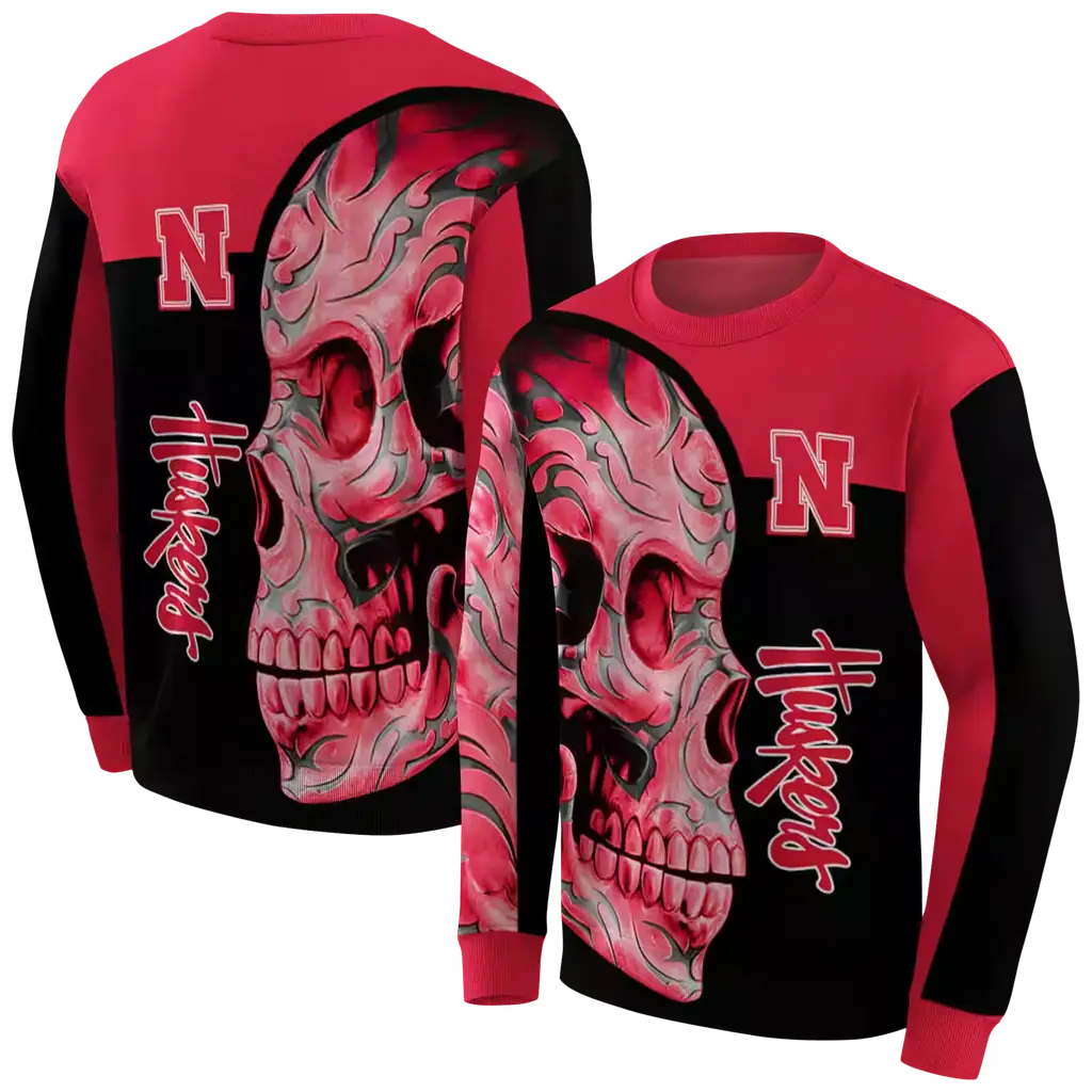 nebraska cornhuskers skull motif red black hoodie premium grade nebraska cornhuskers skull motif red black hoodie premium grade
