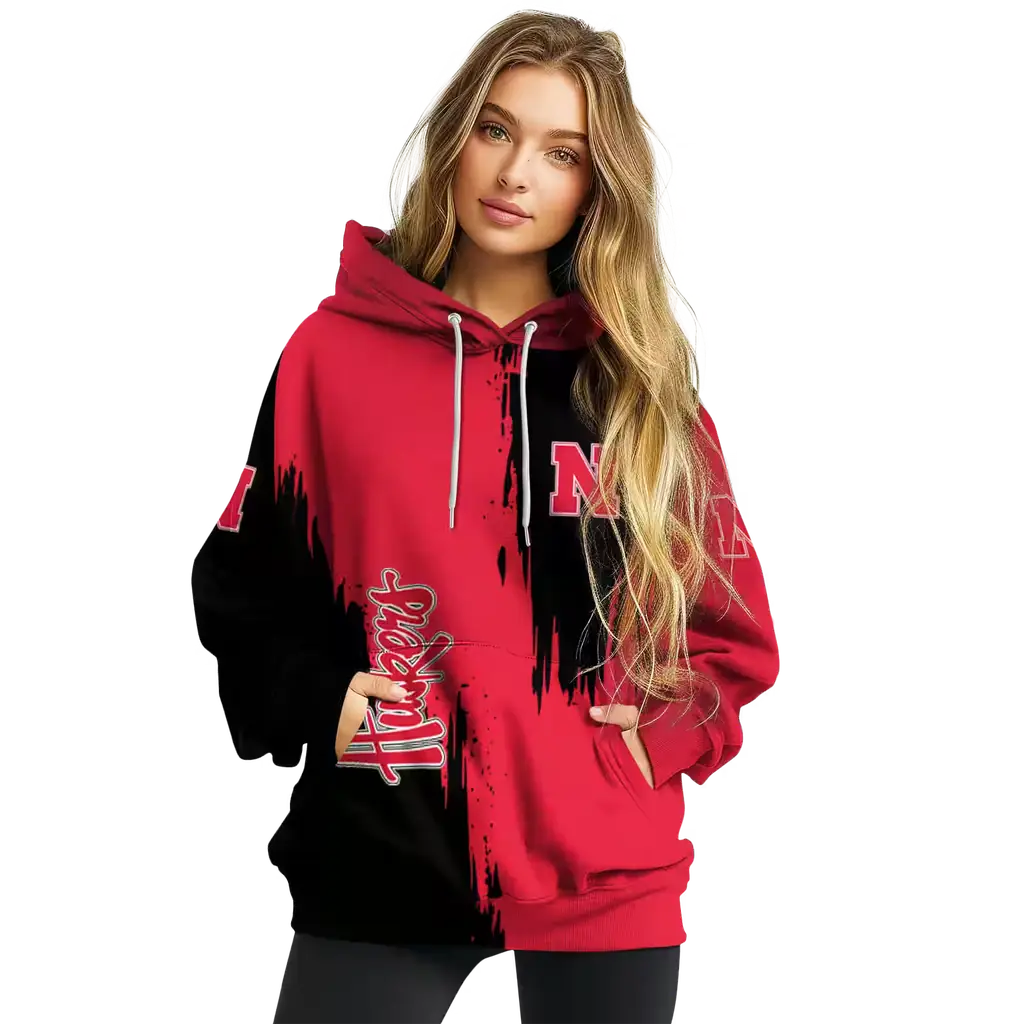 nebraska cornhuskers splatter effect red hoodie high quality nebraska cornhuskers splatter effect red hoodie high quality