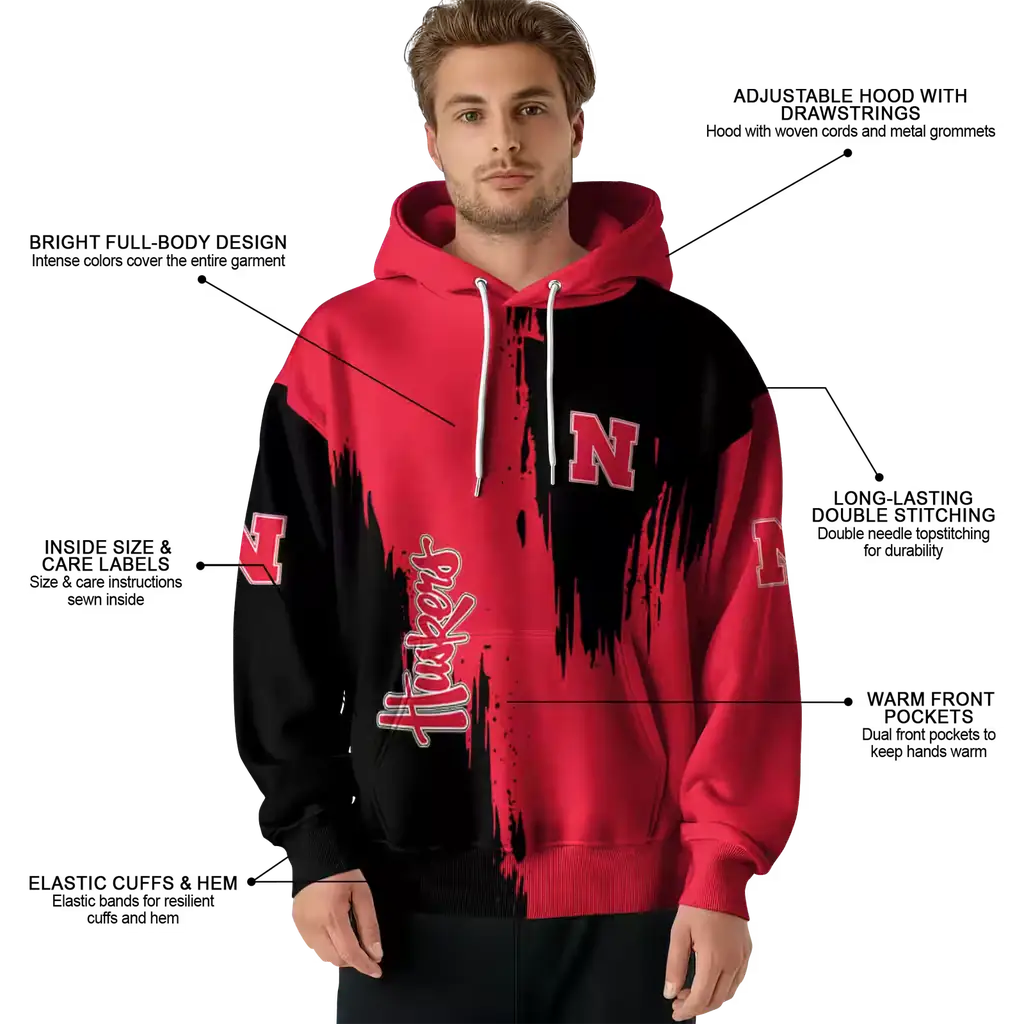 nebraska cornhuskers splatter effect red hoodie latest model nebraska cornhuskers splatter effect red hoodie latest model