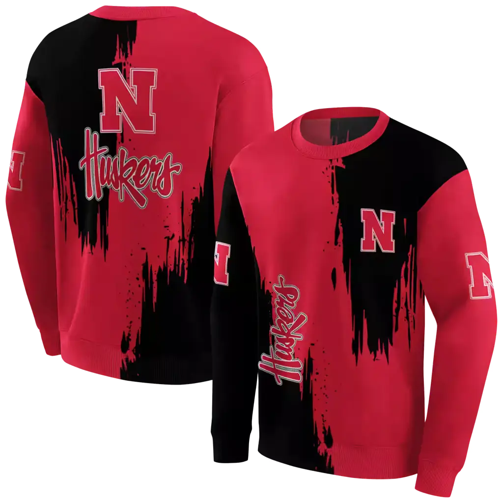 nebraska cornhuskers splatter effect red hoodie premium grade nebraska cornhuskers splatter effect red hoodie premium grade