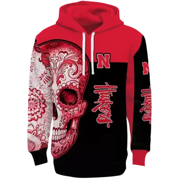 nebraska cornhuskers sugar skull red black hoodie best selling