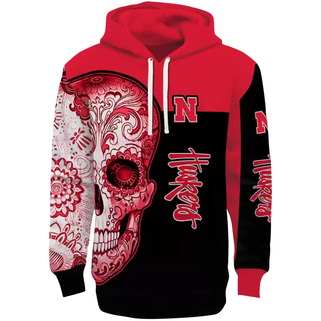 nebraska cornhuskers sugar skull red black hoodie best selling nebraska cornhuskers sugar skull red black hoodie best selling