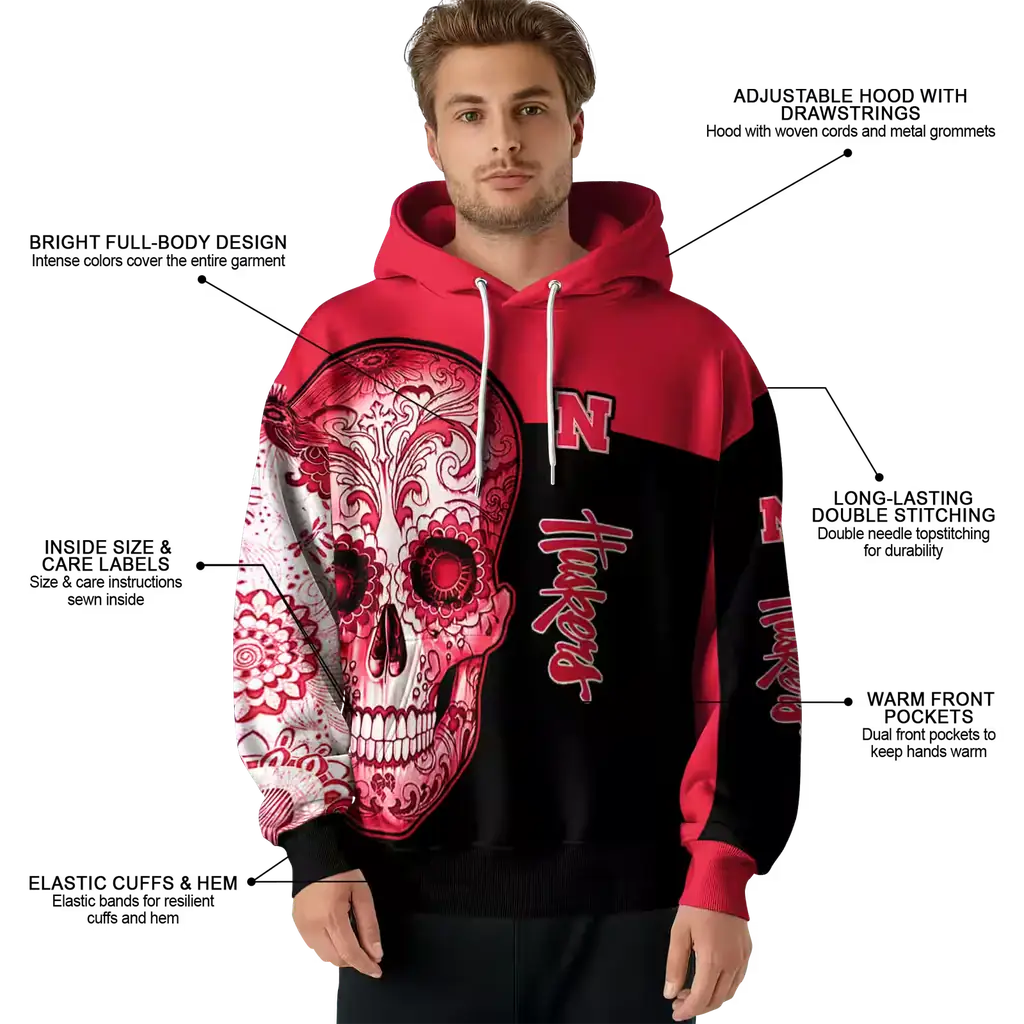 nebraska cornhuskers sugar skull red black hoodie latest model nebraska cornhuskers sugar skull red black hoodie latest model