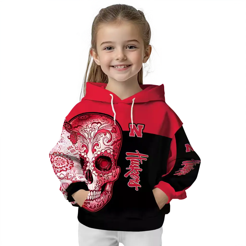 nebraska cornhuskers sugar skull red black hoodie top rated nebraska cornhuskers sugar skull red black hoodie top rated