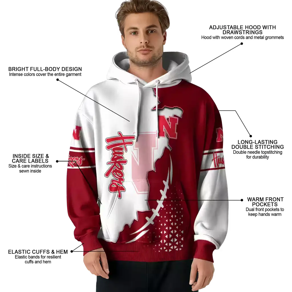 nebraska cornhuskers triangular pattern red white hoodie latest model nebraska cornhuskers triangular pattern red white hoodie latest model
