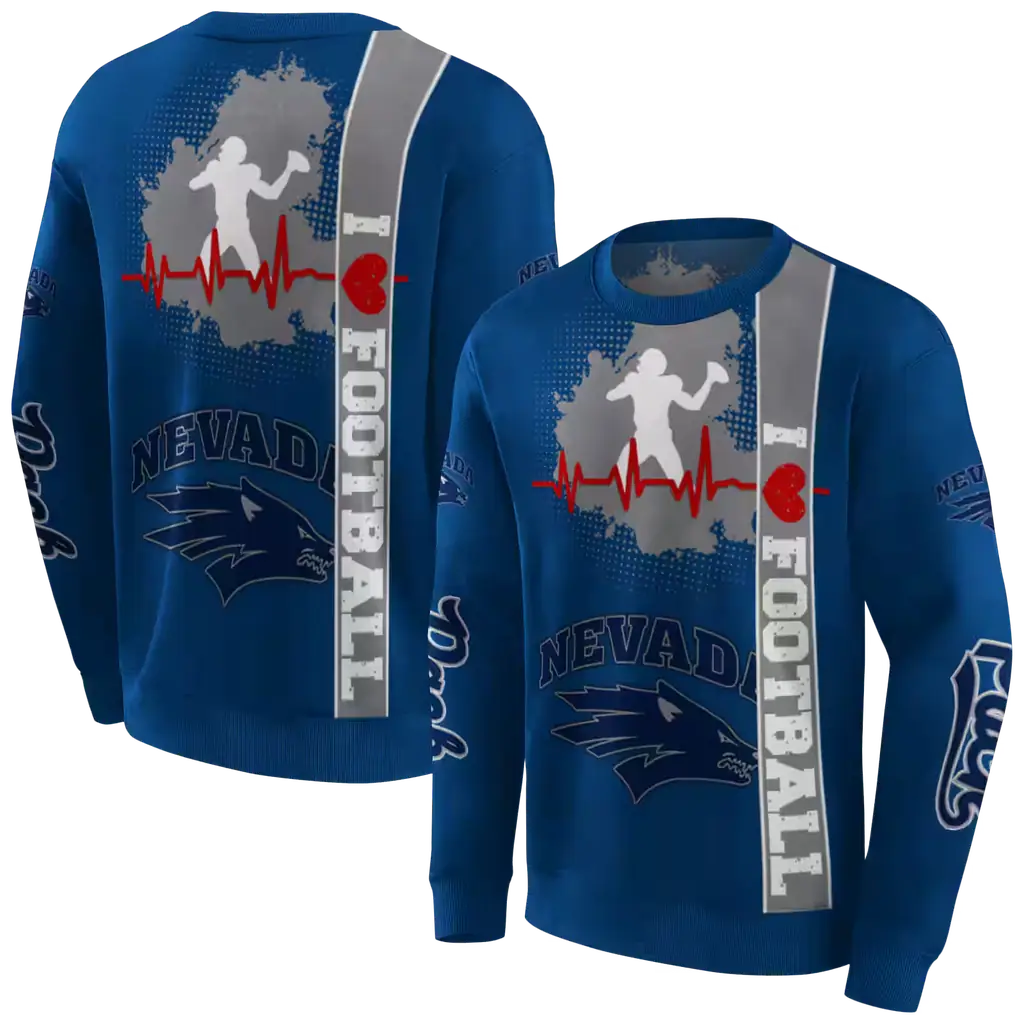 nevada wolf pack football heartbeat blue hoodie premium grade nevada wolf pack football heartbeat blue hoodie premium grade