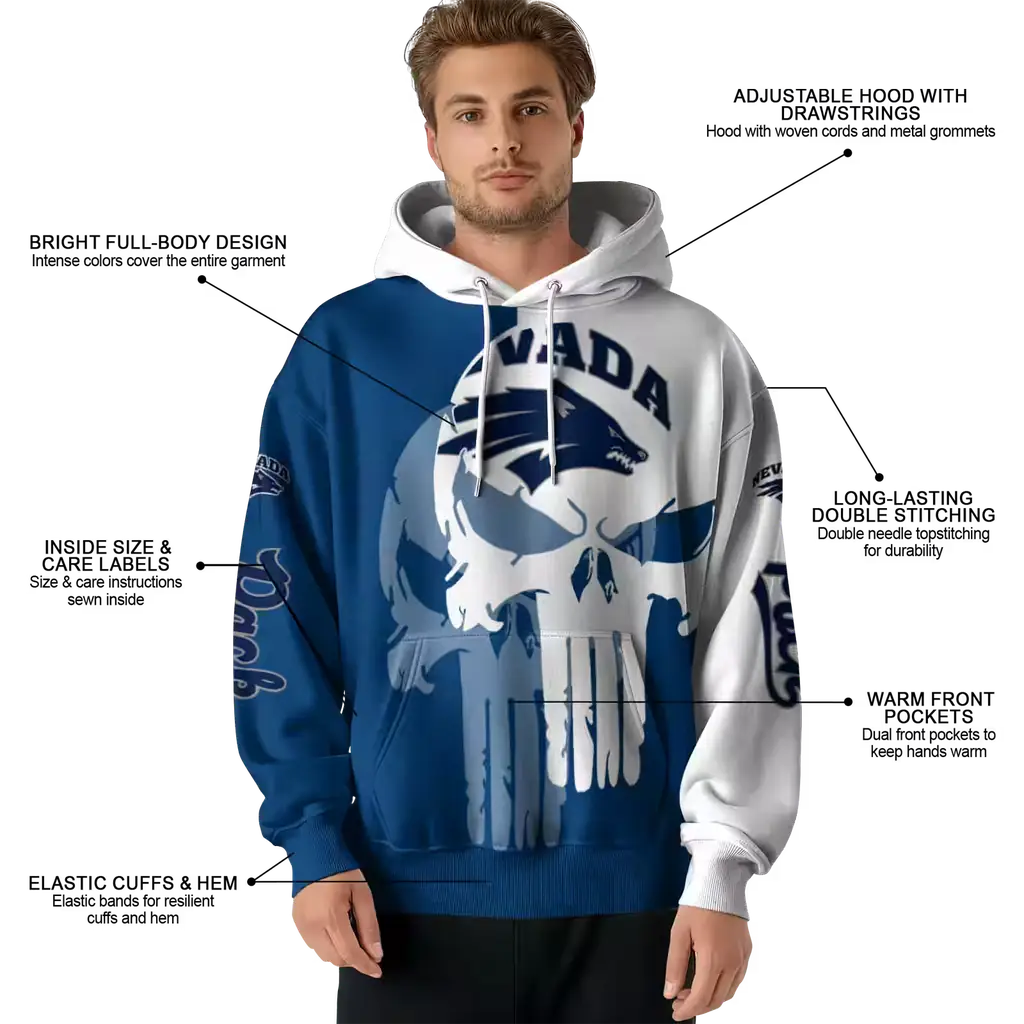 nevada wolf pack graphic punisher blue white hoodie latest model nevada wolf pack graphic punisher blue white hoodie latest model