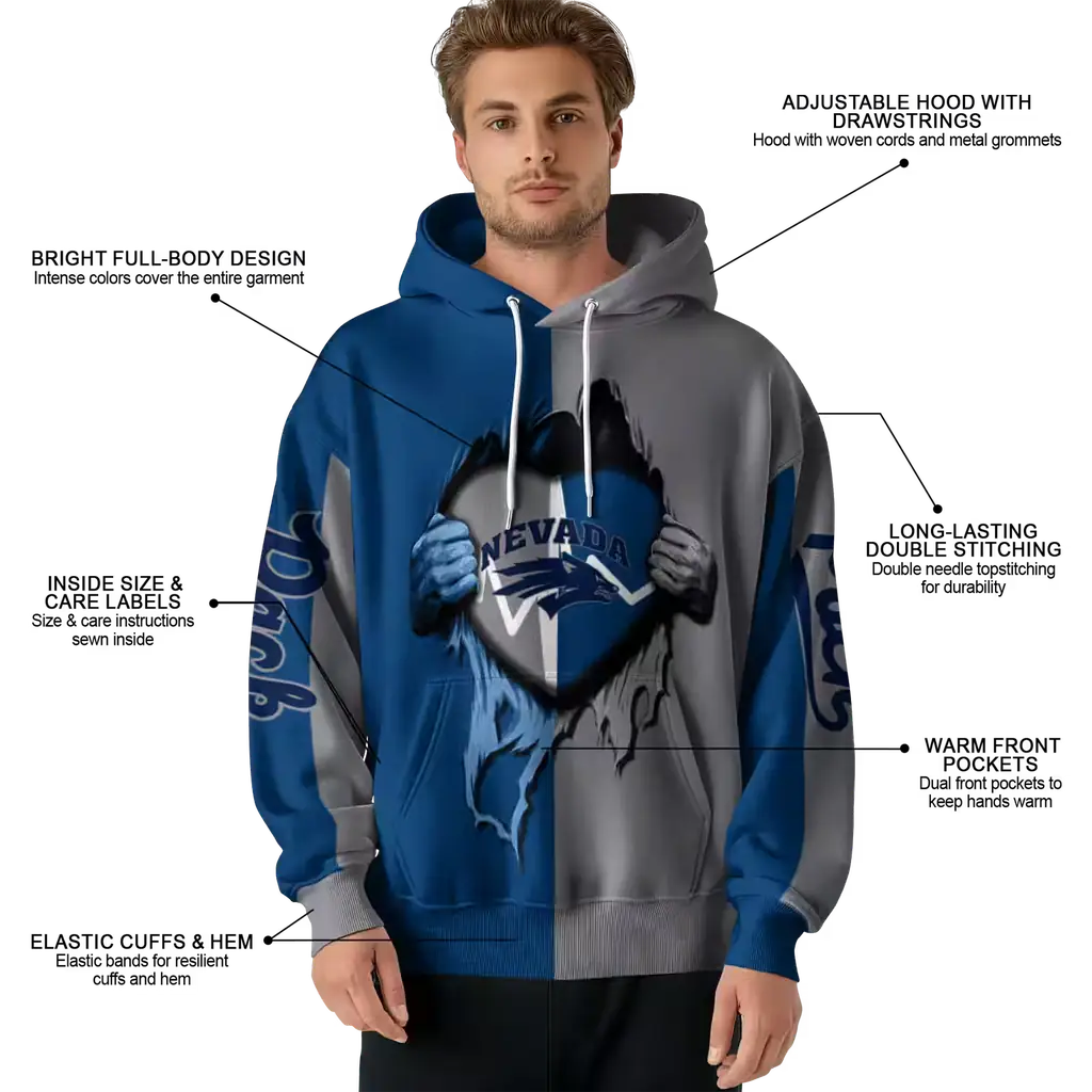 nevada wolf pack heartbeat graphic blue hoodie latest model nevada wolf pack heartbeat graphic blue hoodie latest model
