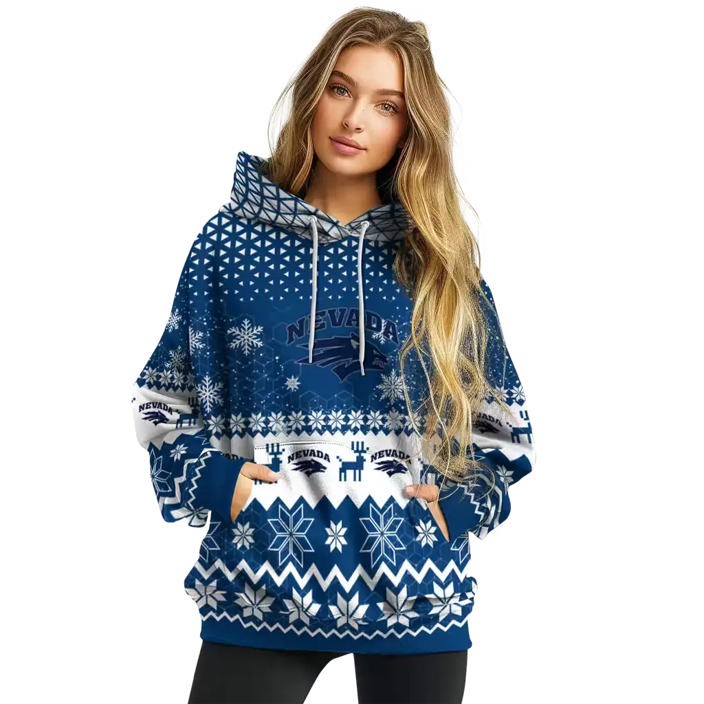 nevada wolf pack reindeer motif blue hoodie high quality nevada wolf pack reindeer motif blue hoodie high quality