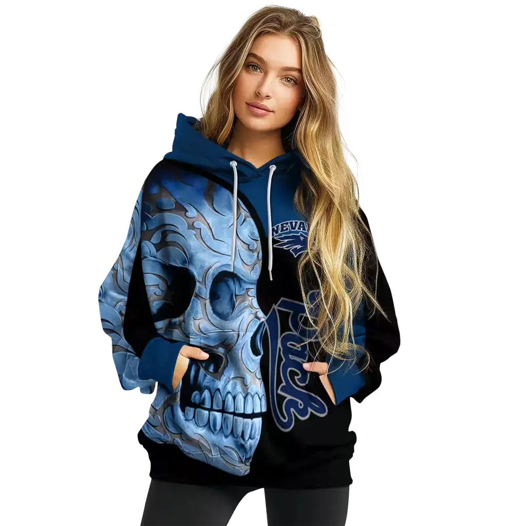 nevada wolf pack skull motif blue black hoodie high quality nevada wolf pack skull motif blue black hoodie high quality