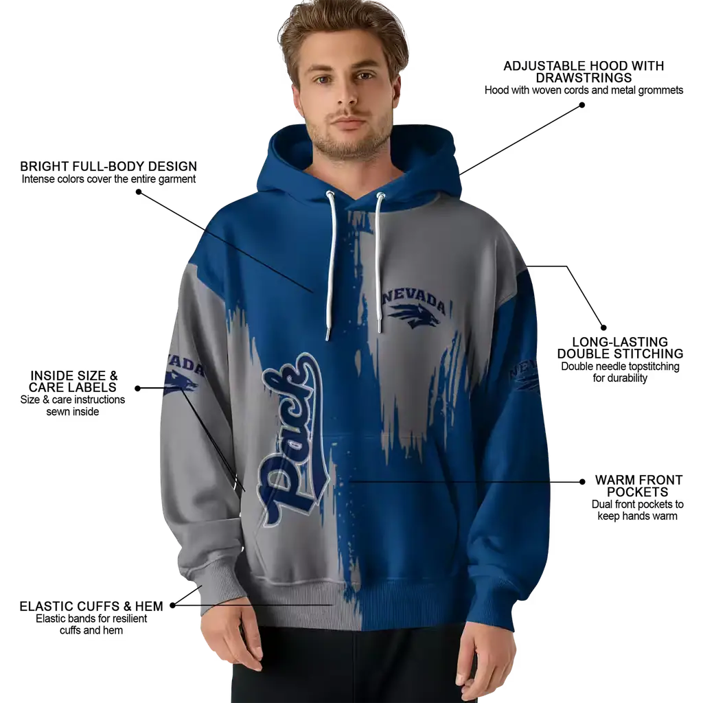 nevada wolf pack splatter effect blue hoodie latest model nevada wolf pack splatter effect blue hoodie latest model