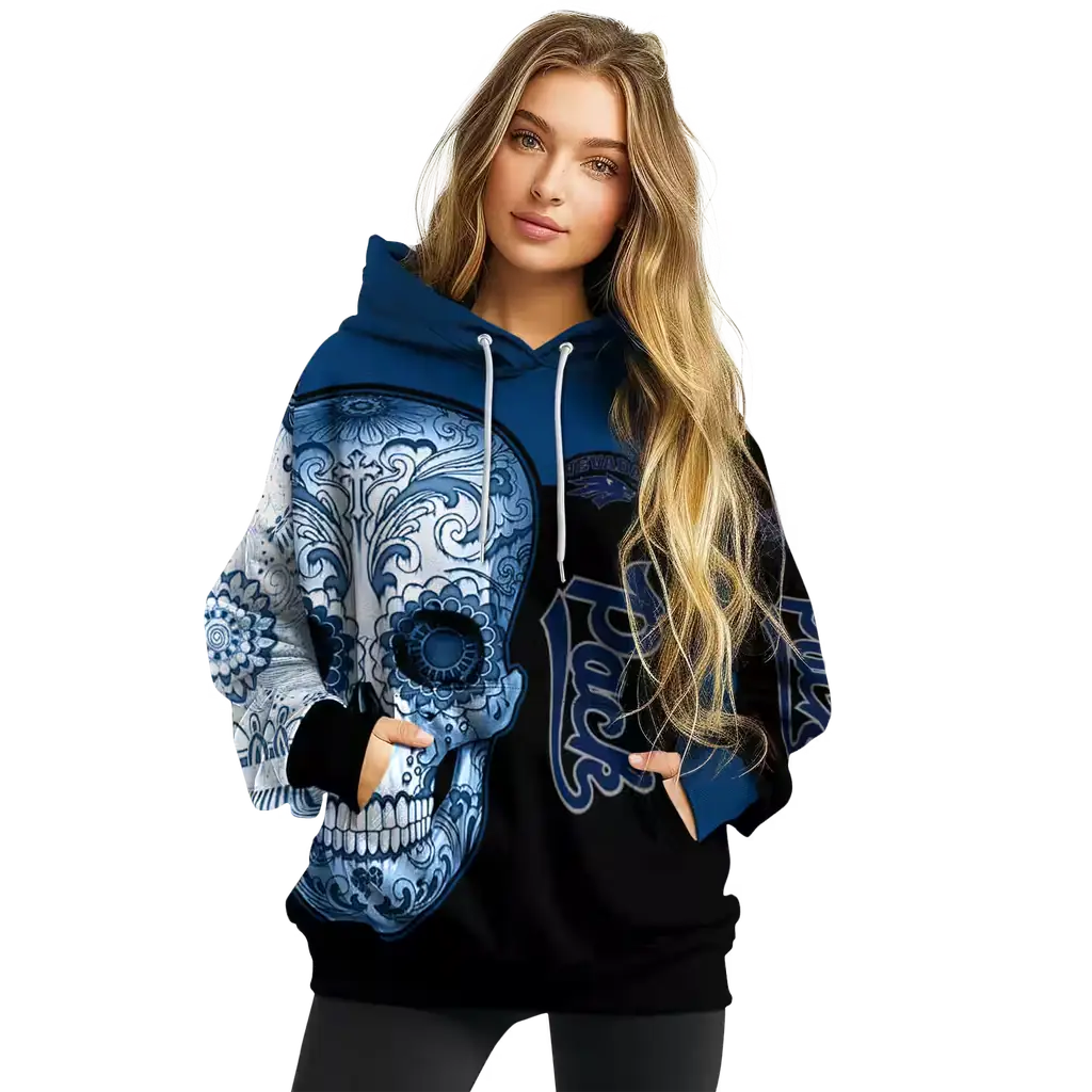 nevada wolf pack sugar skull blue black hoodie high quality nevada wolf pack sugar skull blue black hoodie high quality