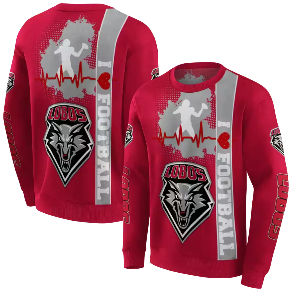new mexico lobos football heartbeat red hoodie premium grade new mexico lobos football heartbeat red hoodie premium grade