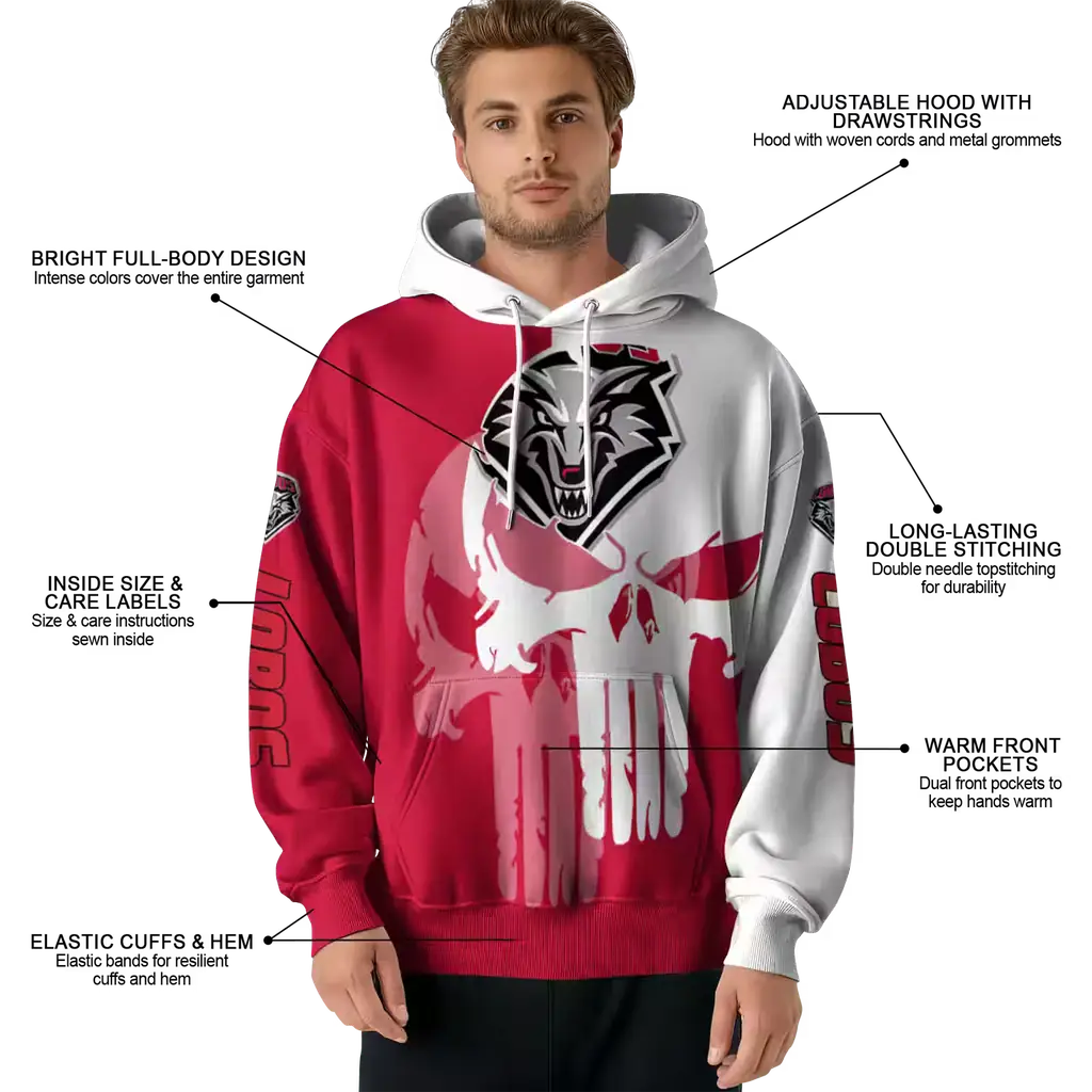 new mexico lobos graphic punisher red white hoodie latest model new mexico lobos graphic punisher red white hoodie latest model