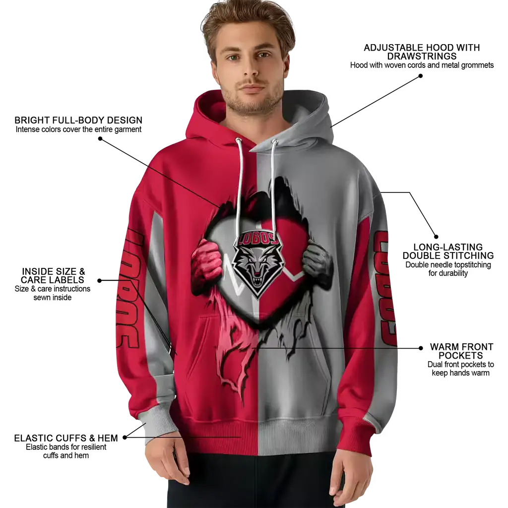 new mexico lobos heartbeat graphic red hoodie latest model new mexico lobos heartbeat graphic red hoodie latest model