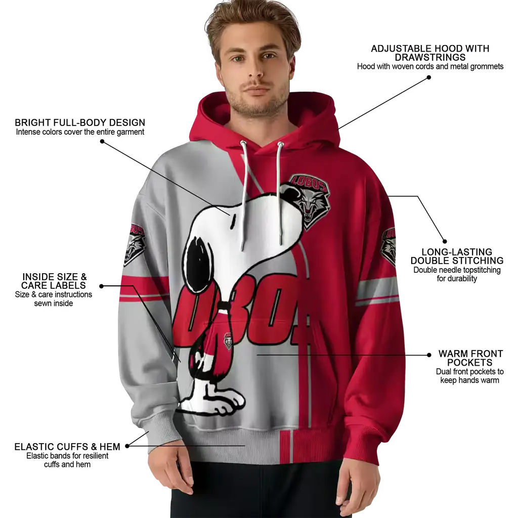 new mexico lobos playful snoopy red hoodie latest model new mexico lobos playful snoopy red hoodie latest model