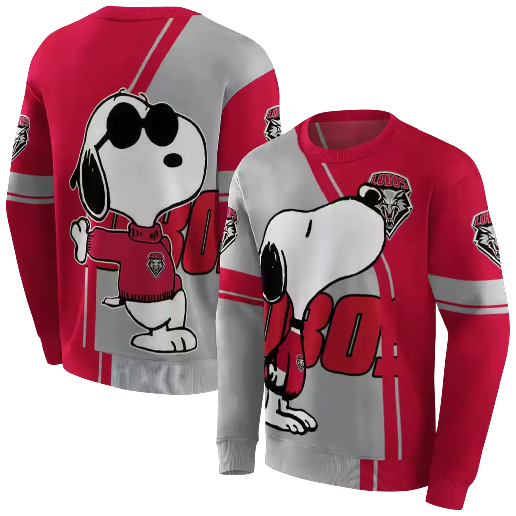 new mexico lobos playful snoopy red hoodie premium grade new mexico lobos playful snoopy red hoodie premium grade