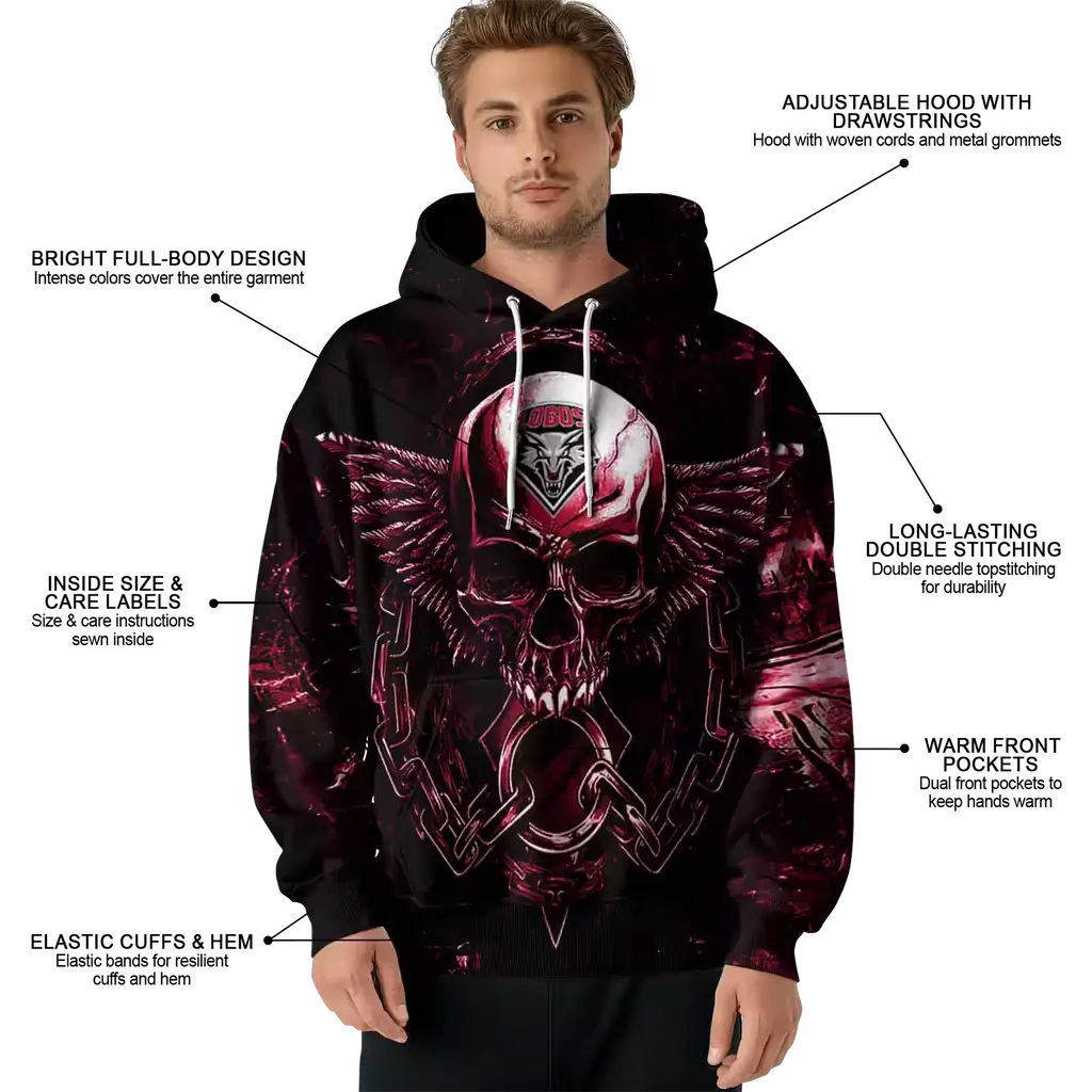 new mexico lobos skull artwork red black hoodie latest model new mexico lobos skull artwork red black hoodie latest model