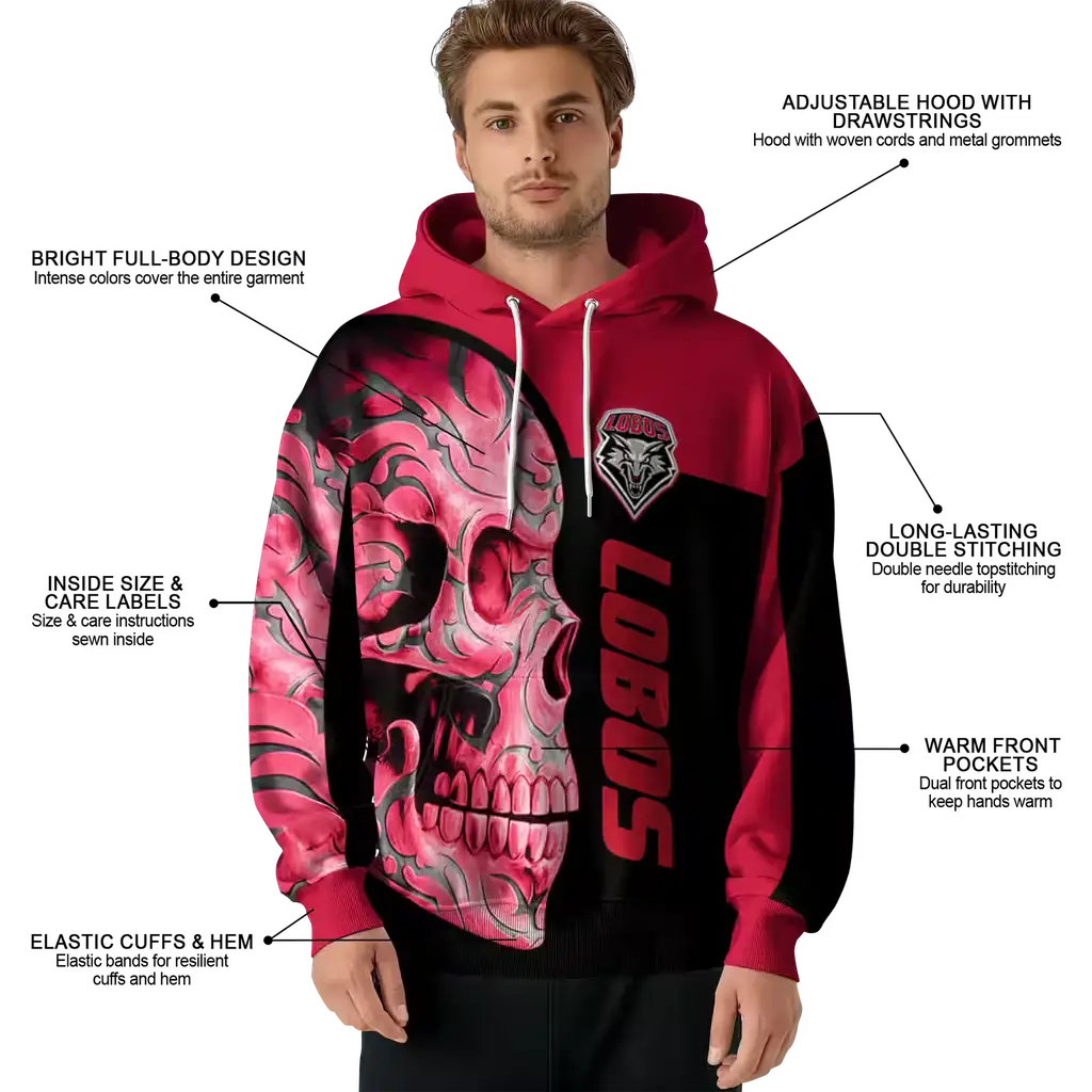 new mexico lobos skull motif red black hoodie latest model new mexico lobos skull motif red black hoodie latest model