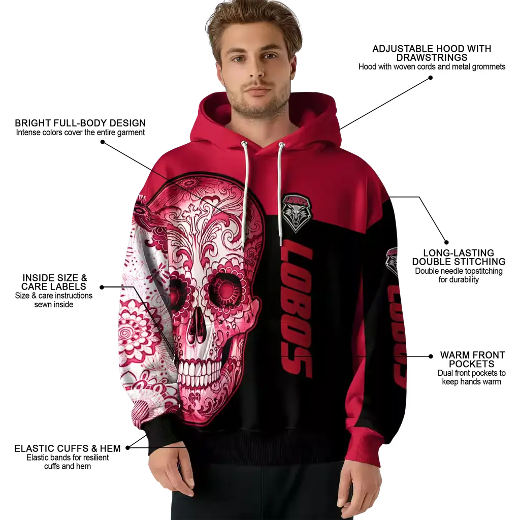 new mexico lobos sugar skull red black hoodie latest model new mexico lobos sugar skull red black hoodie latest model