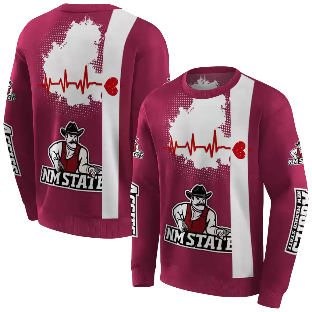 new mexico state aggies football heartbeat crimson hoodie premium grade new mexico state aggies football heartbeat crimson hoodie premium grade