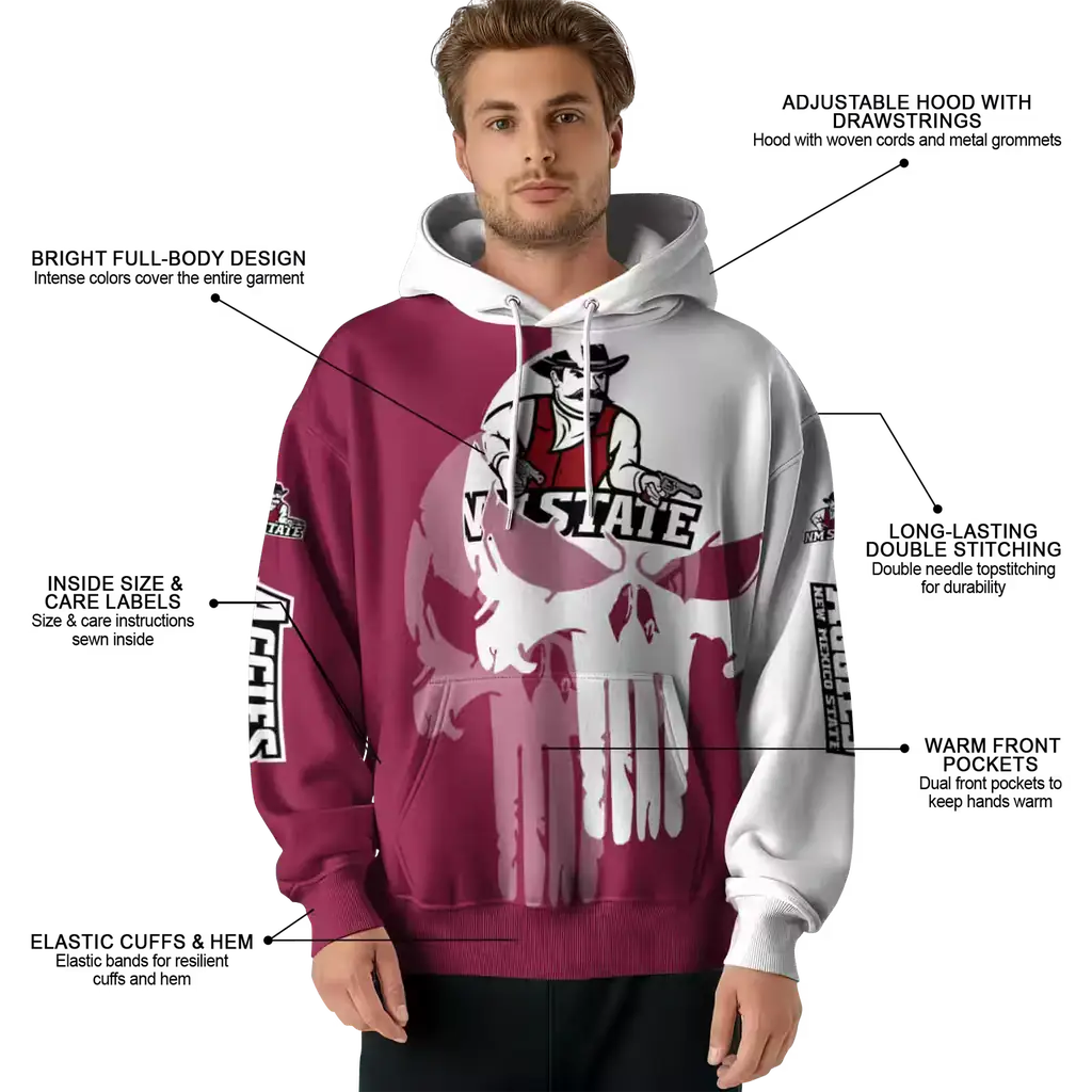 new mexico state aggies graphic punisher crimson white hoodie latest model new mexico state aggies graphic punisher crimson white hoodie latest model