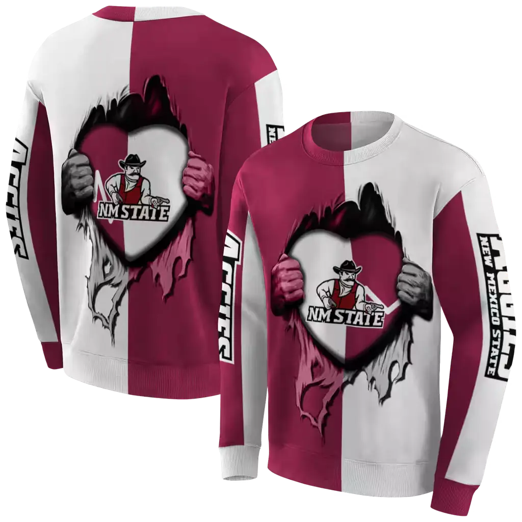 new mexico state aggies heartbeat graphic crimson hoodie premium grade new mexico state aggies heartbeat graphic crimson hoodie premium grade
