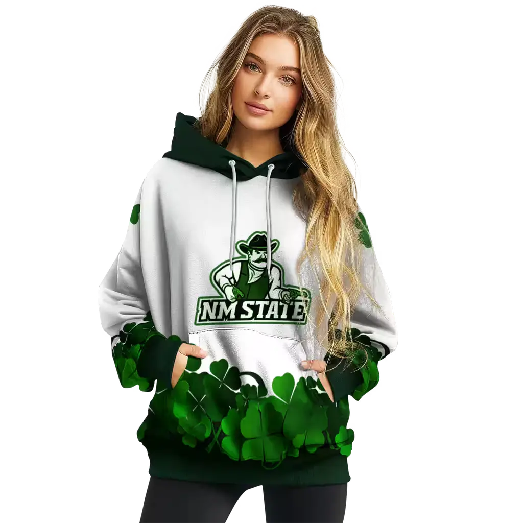 new mexico state aggies lucky motif white green hoodie high quality new mexico state aggies lucky motif white green hoodie high quality
